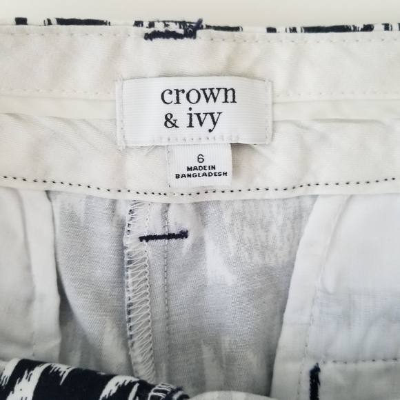 Crown & Ivy Black and White Pineapple Print Chino Shorts 5" Inseam Size 6 - Picture 10 of 11
